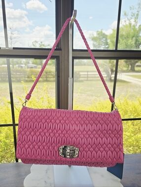 Miu Miu Matelassé Pink Nappa Leather Jeweled Chain Shoulder Bag